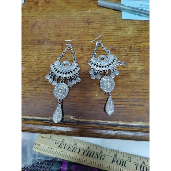 Source Unknown Jewelry - Silver tone and Rhinestones Bohemian dangling hook earrings